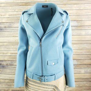 Theory Tralsmin Blue Wool Cashmere Moto Jacket